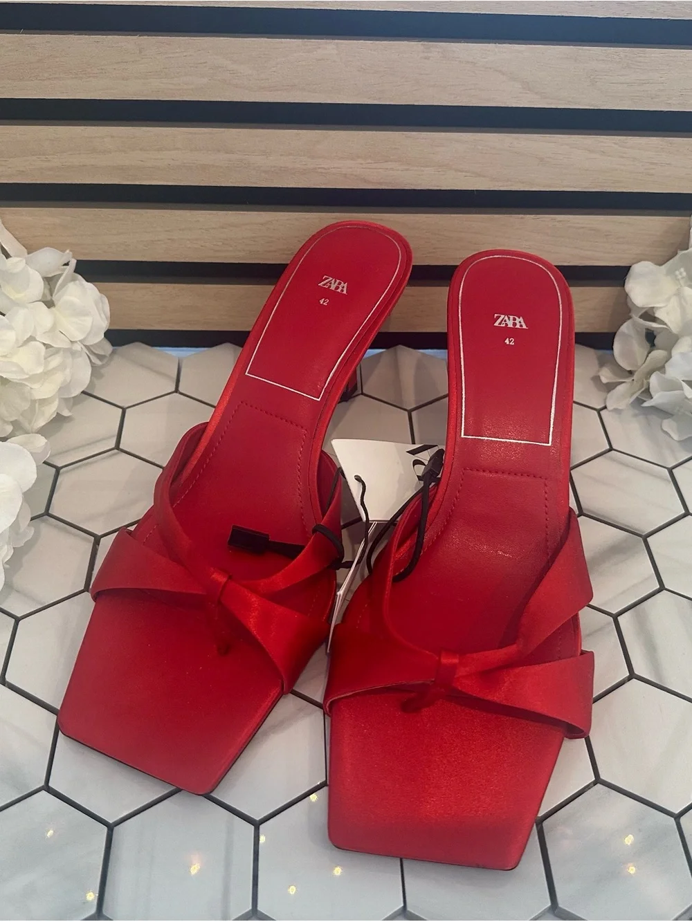 ZARA Satin Effect Square Toe Sandals - Picture 7 of 7